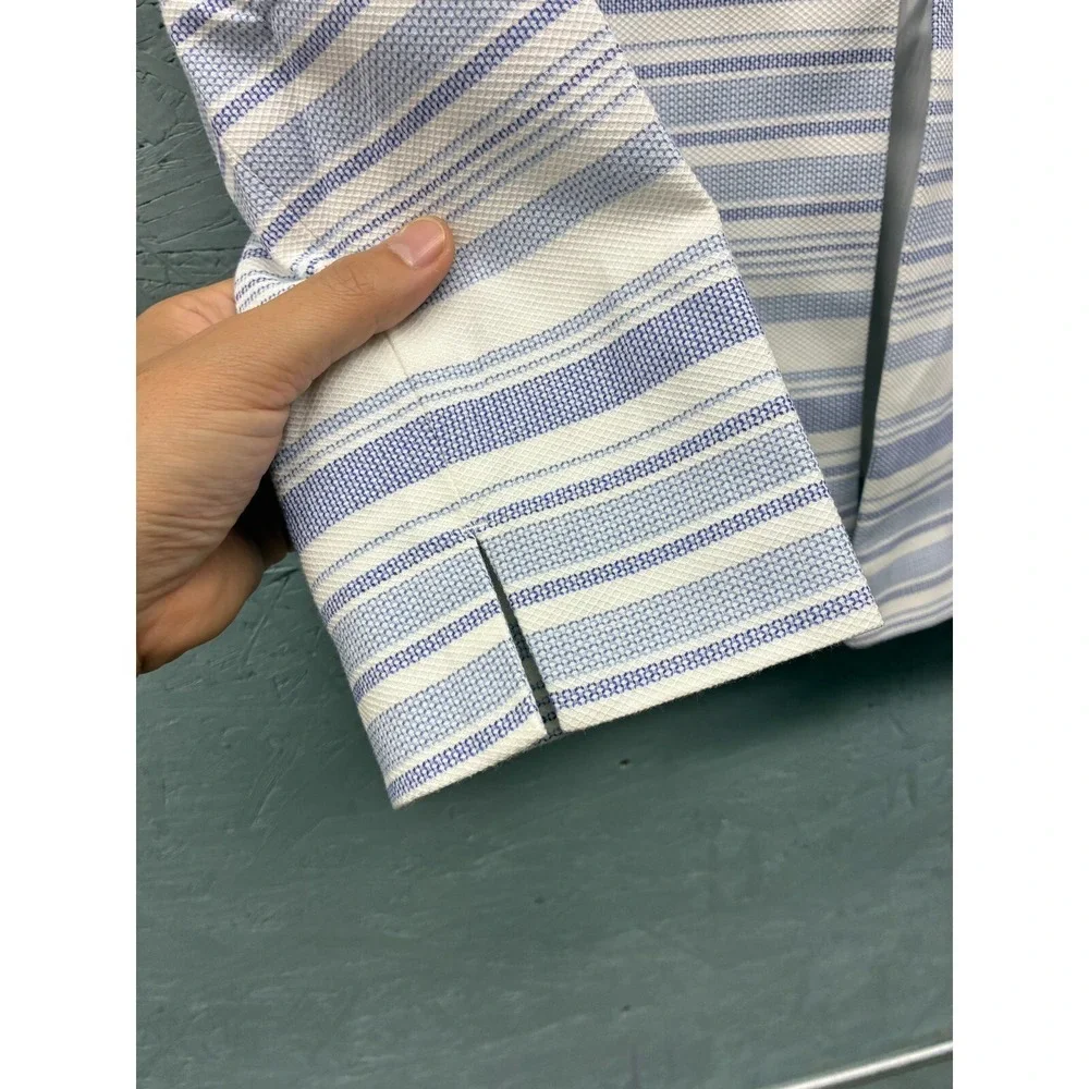 Talbots Biscay Open-Front Jacket Women's 8P Blue White Striped Blazer Office - Picture 4 of 10